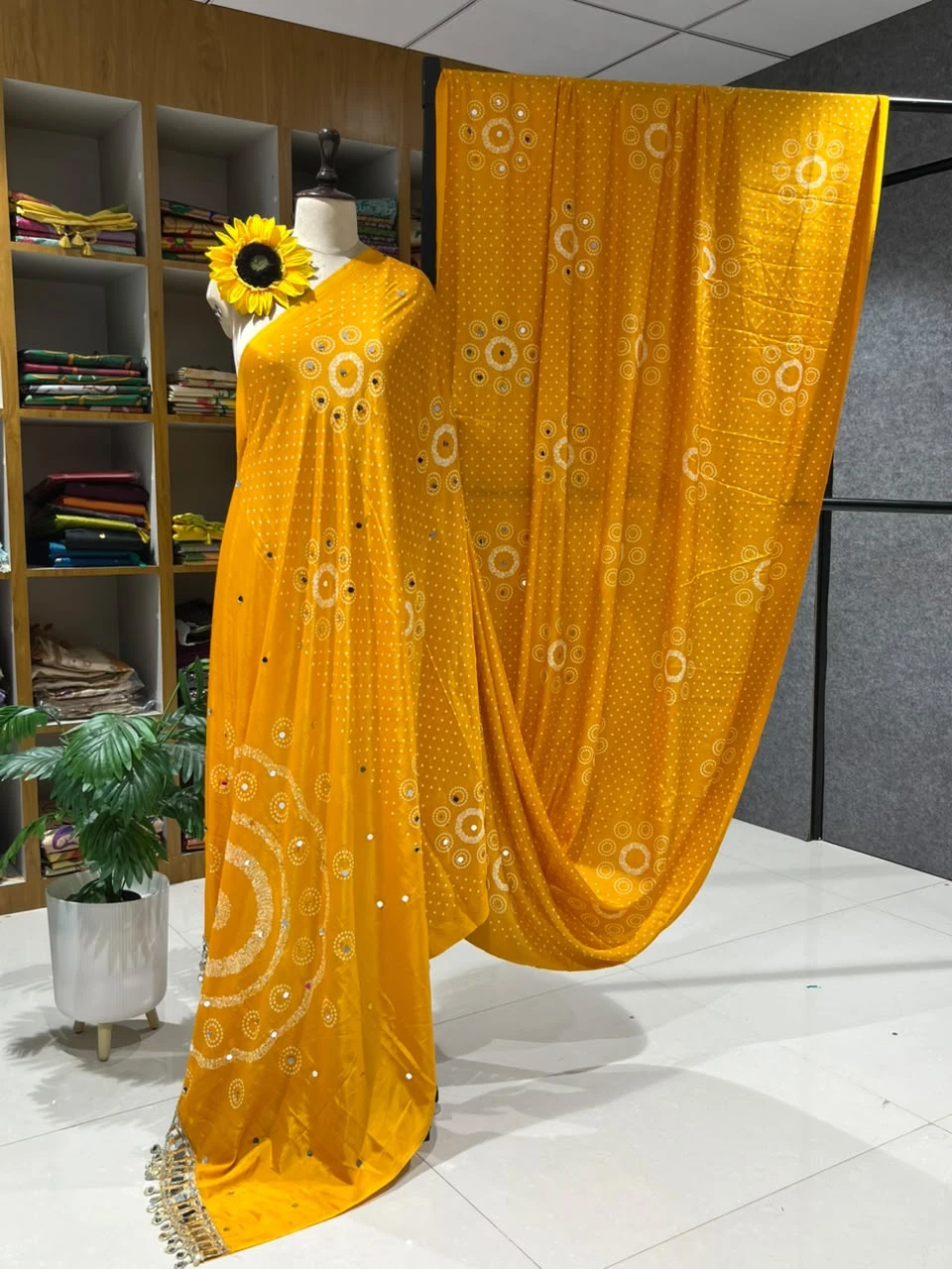 Ajrakh Gajji Bandhej Silk Saree