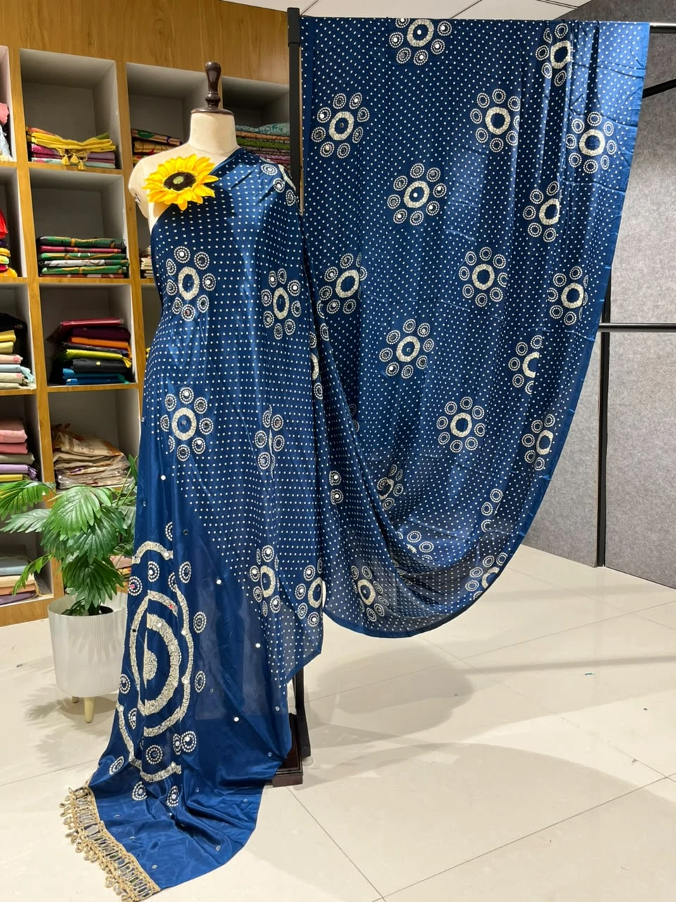 Ajrakh Gajji Bandhej Silk Saree