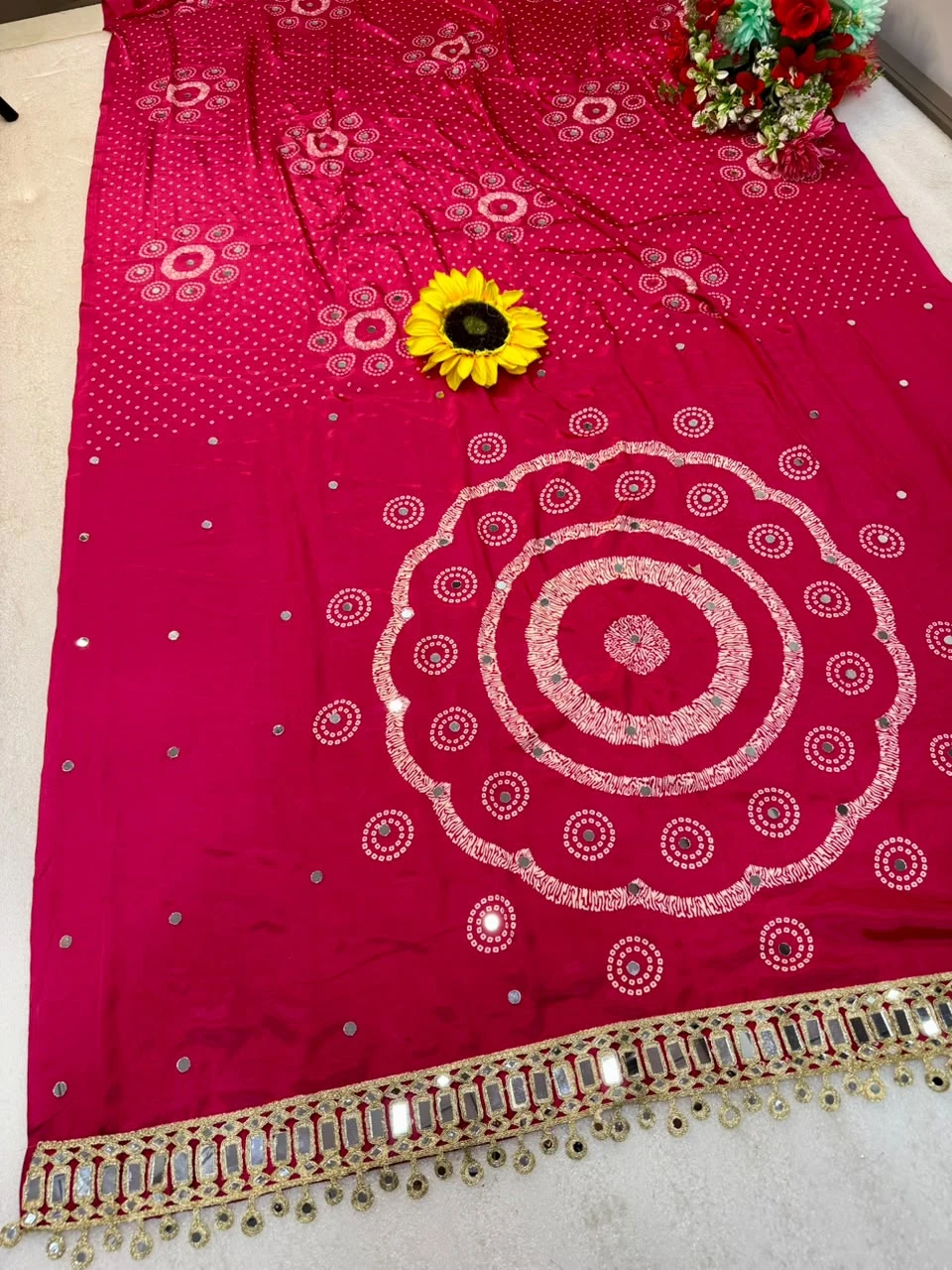 Ajrakh Gajji Bandhej Silk Saree