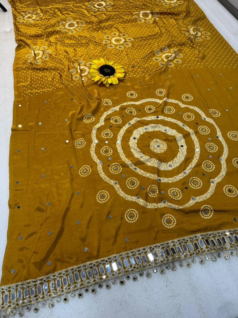 Ajrakh Gajji Bandhej Silk Saree