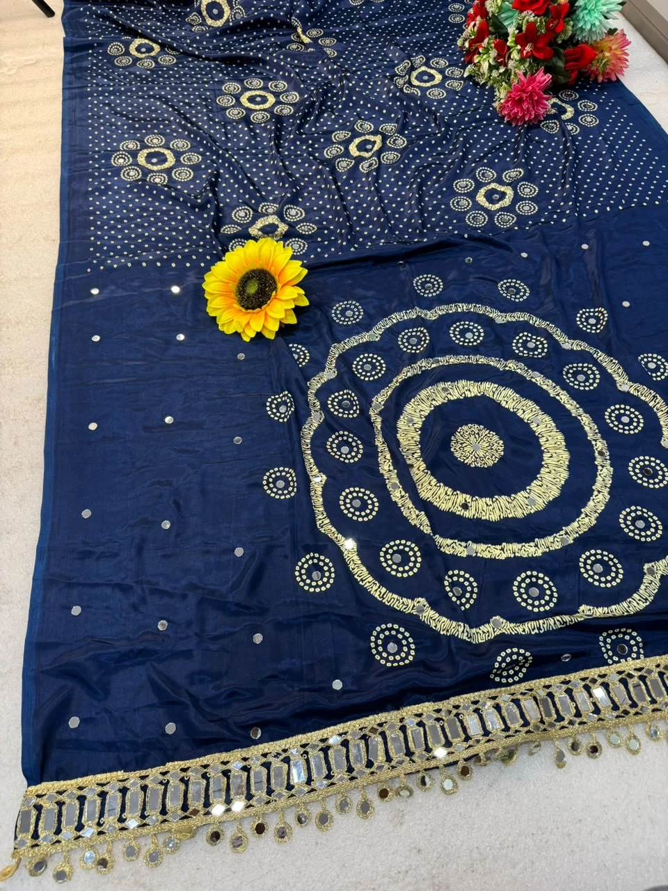 Ajrakh Gajji Bandhej Silk Saree
