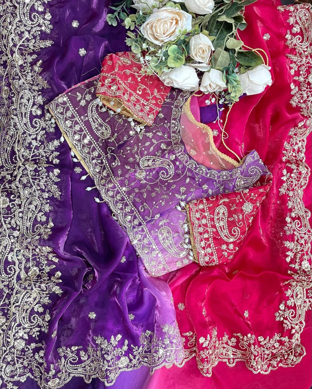 Fandy Two-Tone Purple & Magenta Padding Saree