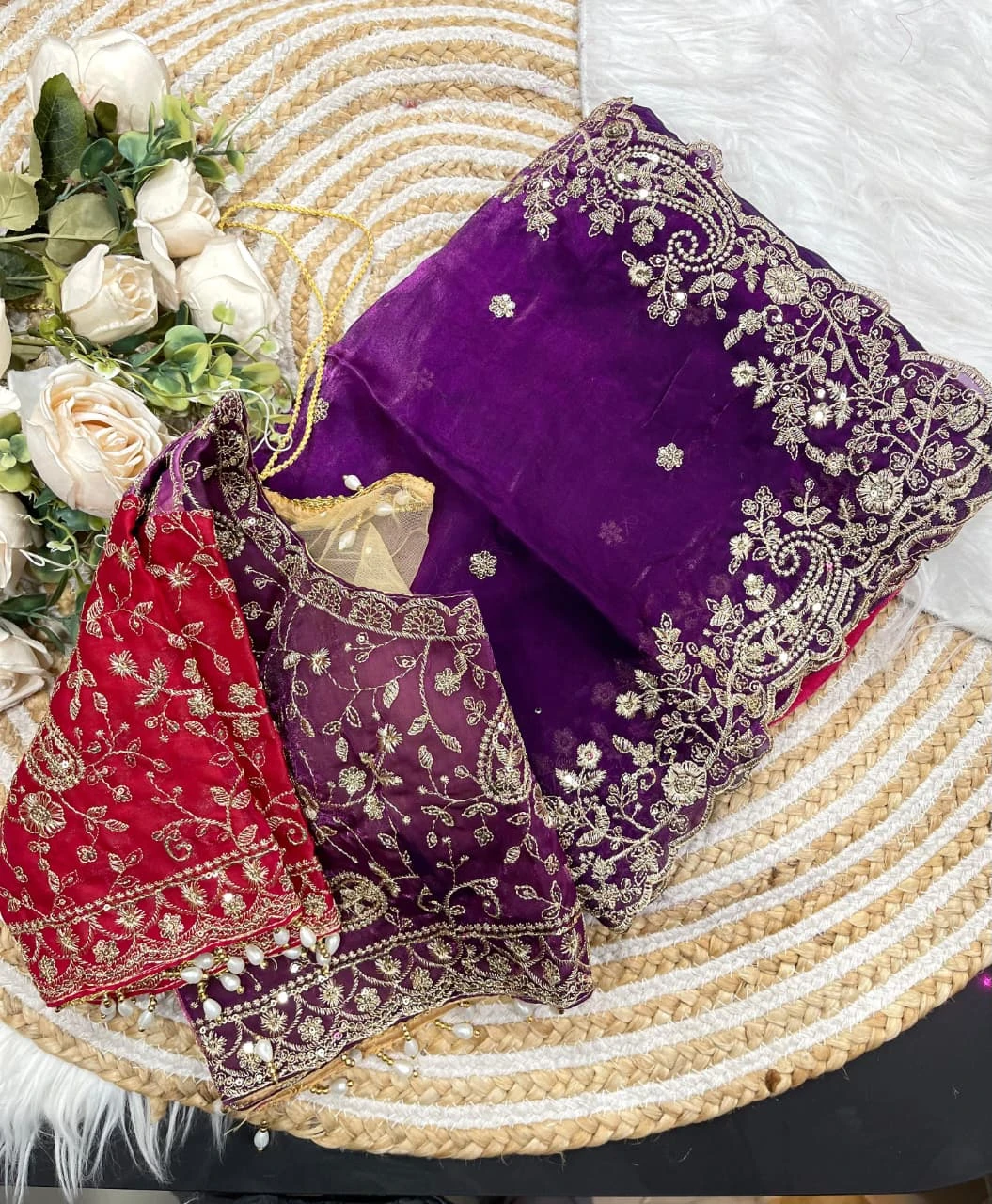Fandy Two-Tone Purple & Pink Padding Saree