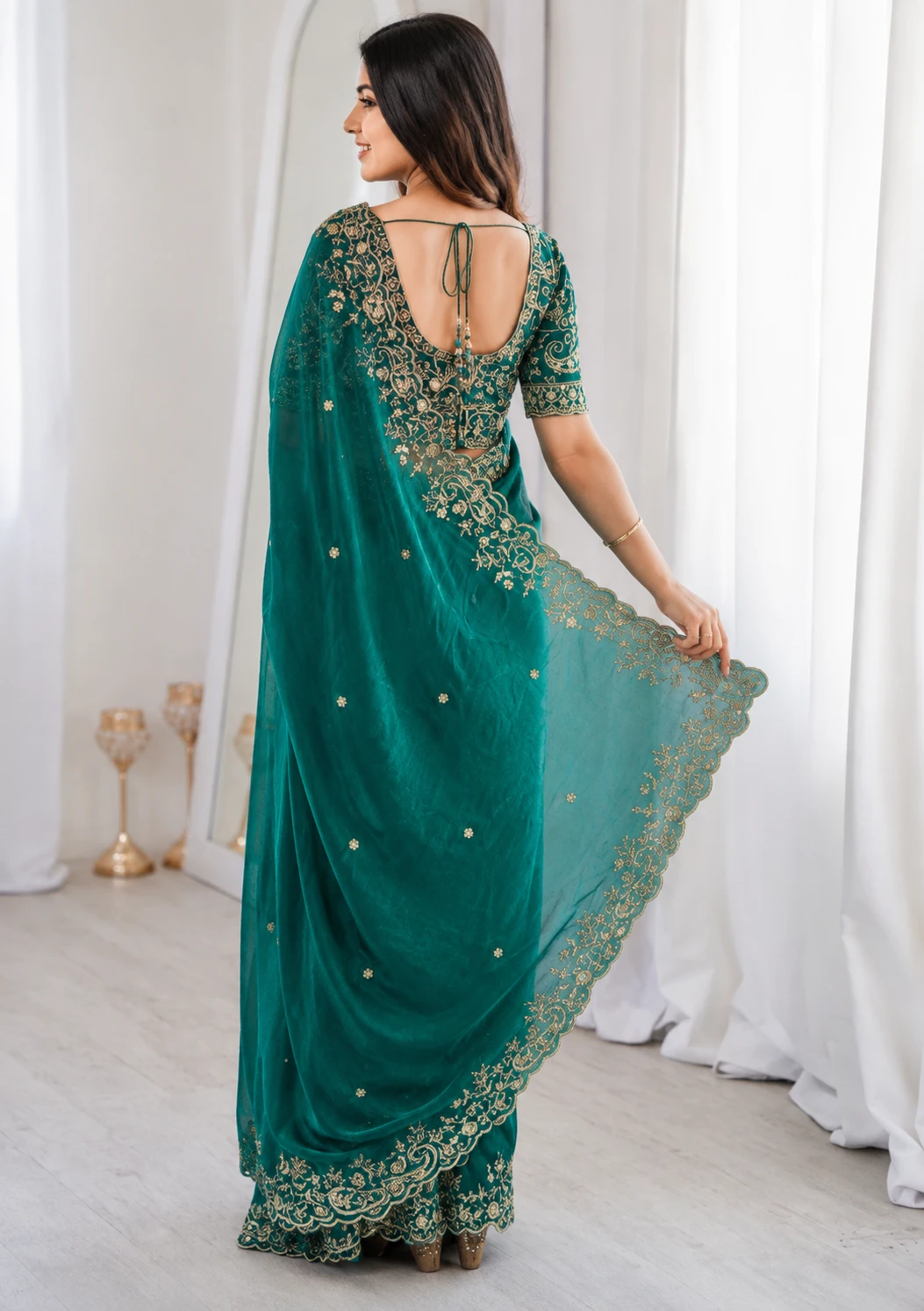 Floral Elegance Satin Fandy Saree