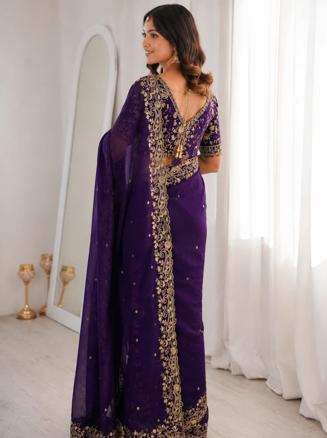 Floral Elegance Satin Fandy Saree