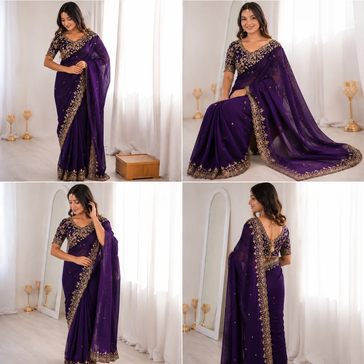 Floral Elegance Satin Fandy Saree