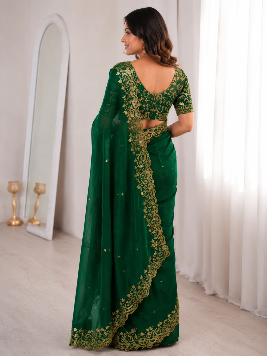 Floral Elegance Satin Fandy Saree
