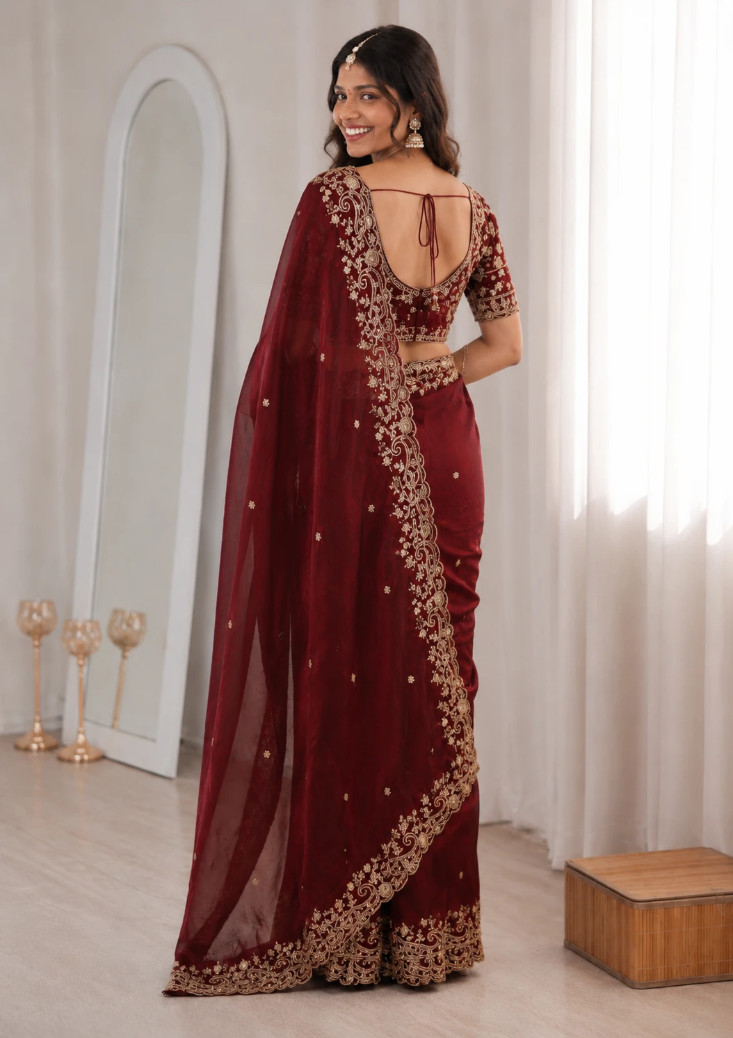 Floral Elegance Satin Fandy Saree