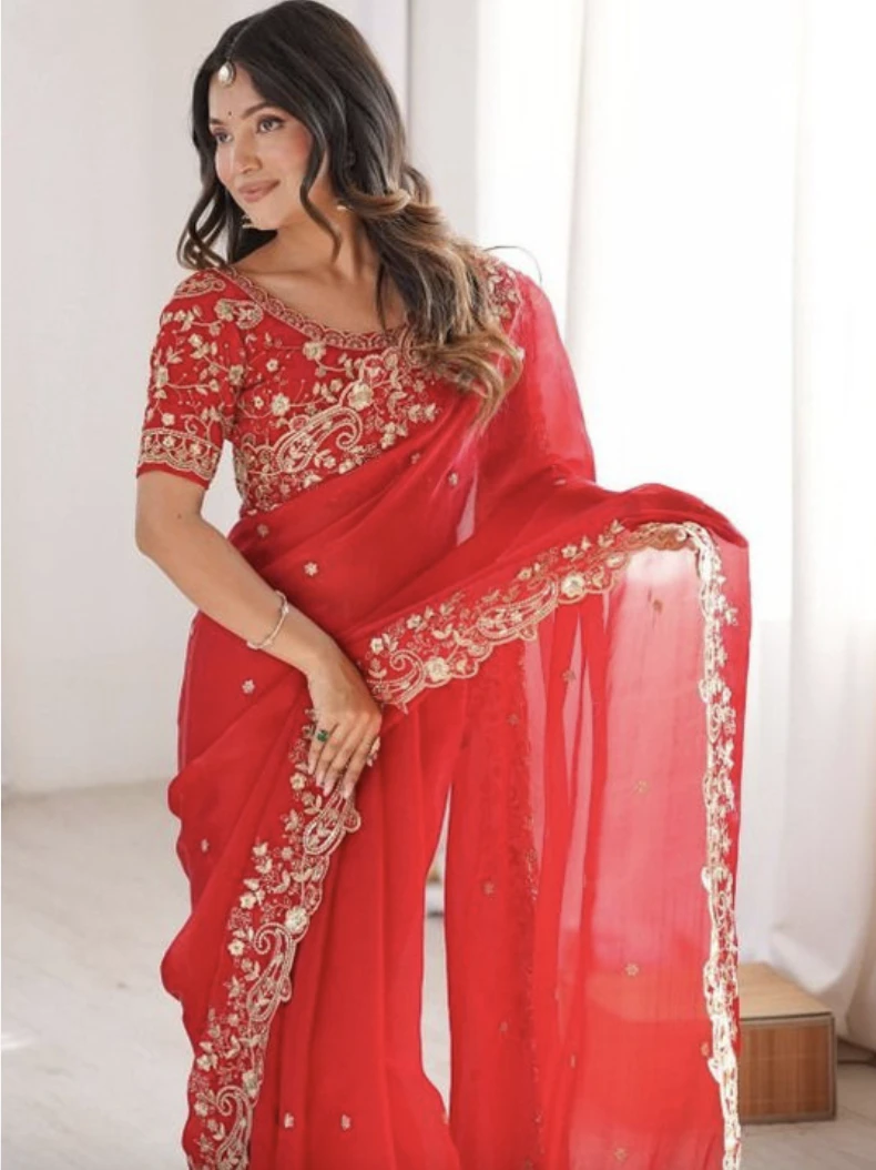 Floral Elegance Satin Fandy Saree