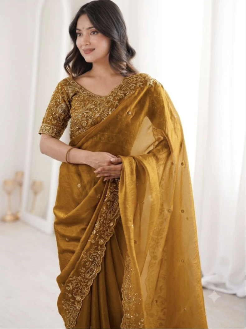Floral Elegance Satin Fandy Saree