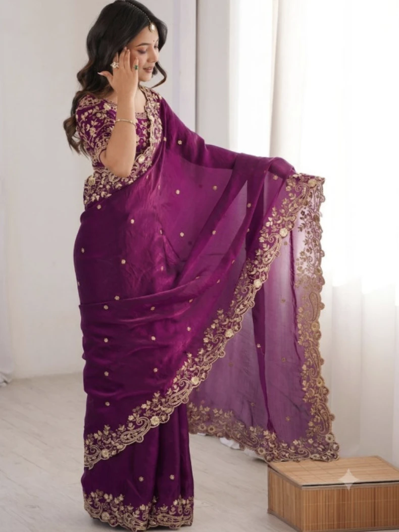 Floral Elegance Satin Fandy Saree