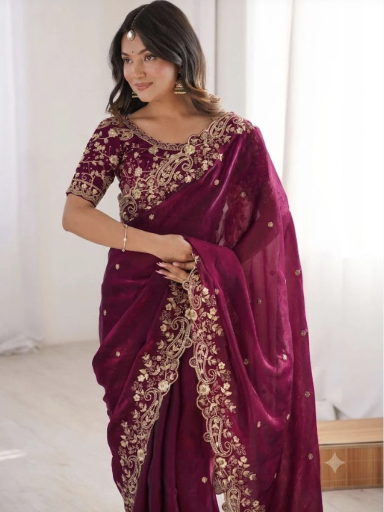 Floral Elegance Satin Fandy Saree