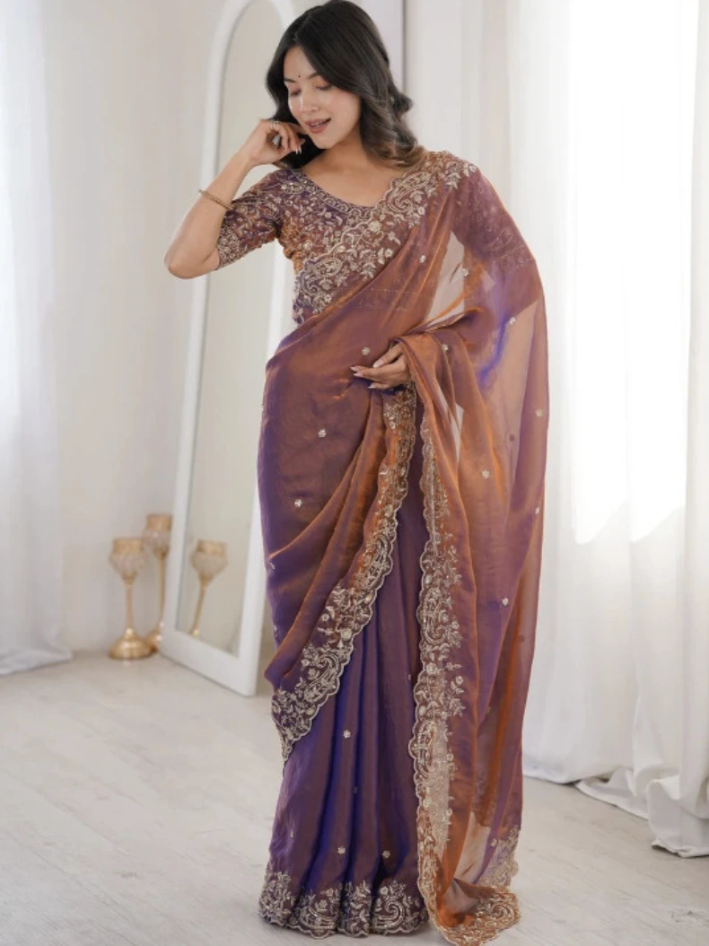 Floral Elegance Satin Fandy Saree