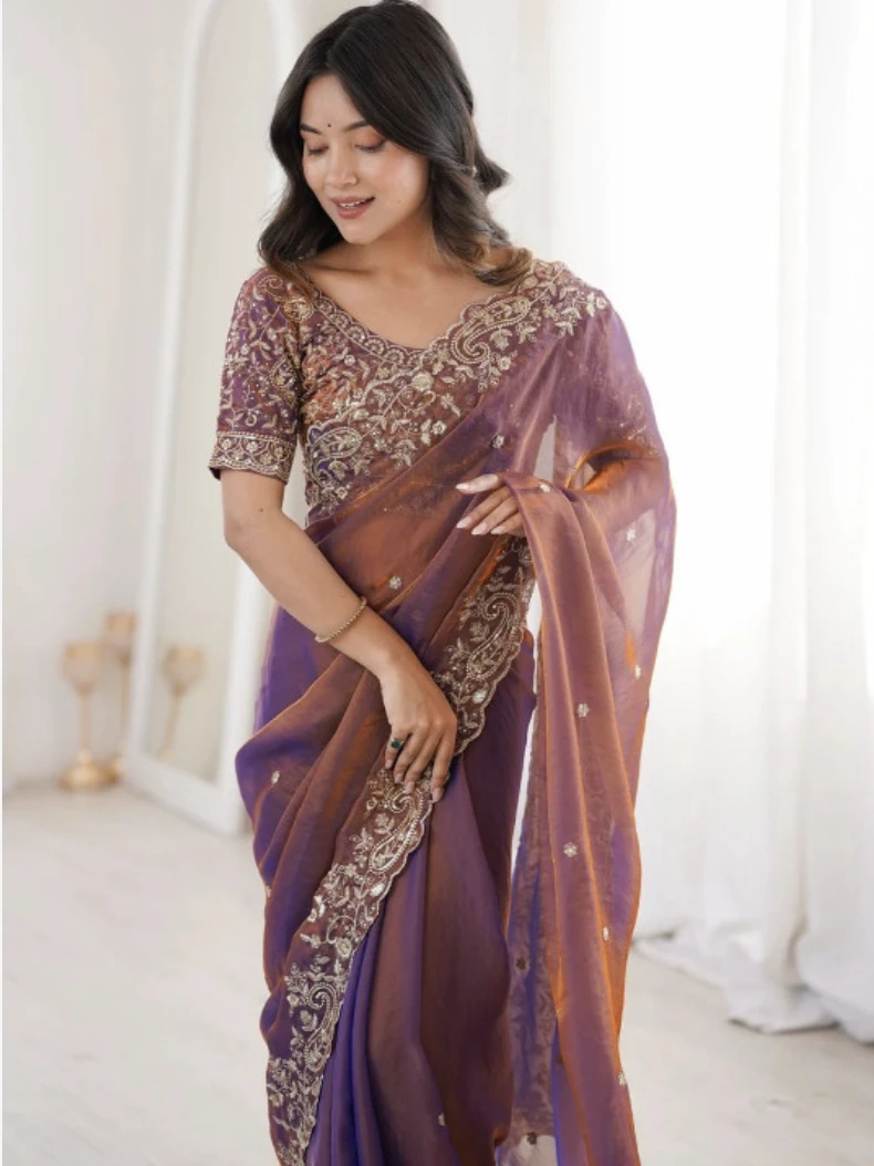 Floral Elegance Satin Fandy Saree