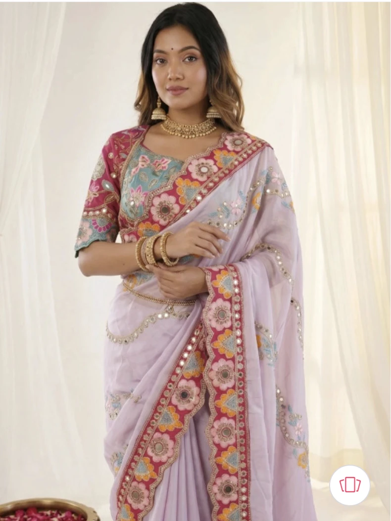 Designer Embroidered Bollywood Silk Blend Saree (Lavender)