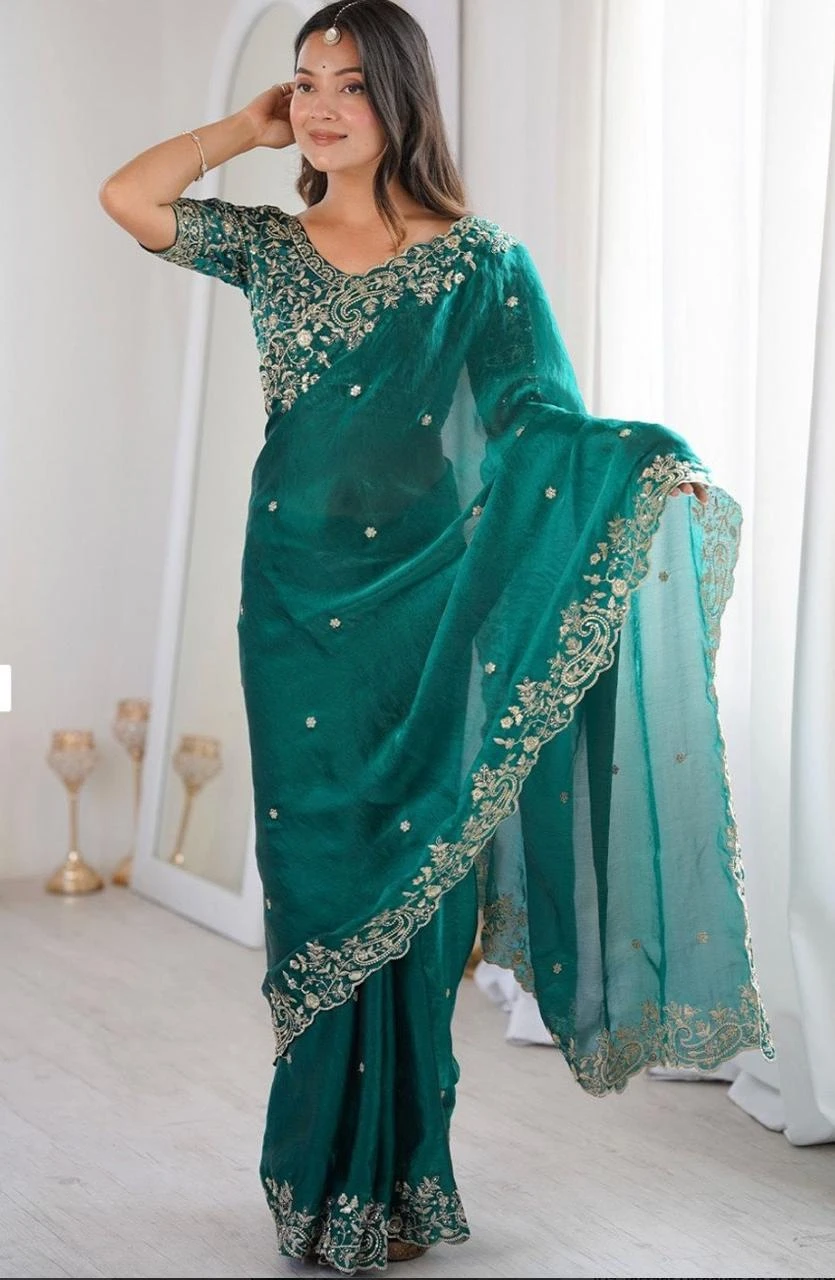 Floral Elegance Satin Fandy Saree