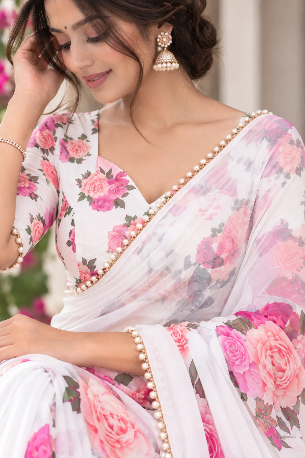 SRT Floral Print Bollywood Georgette Saree