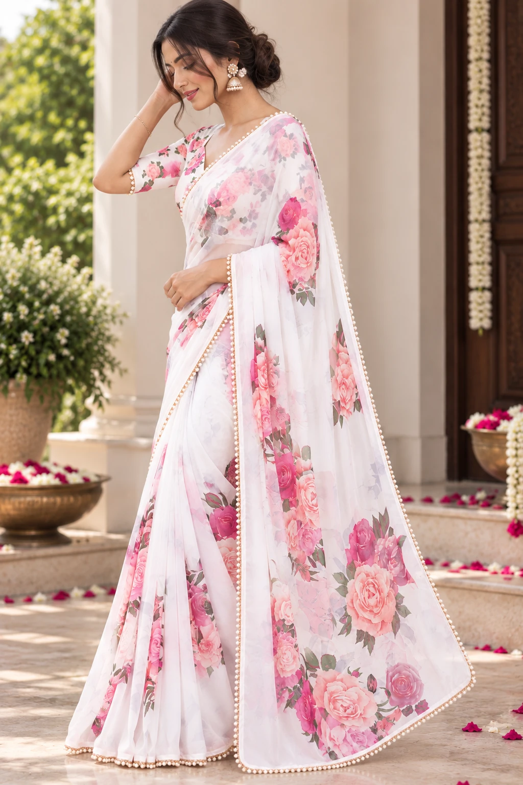 SRT Floral Print Bollywood Georgette Saree