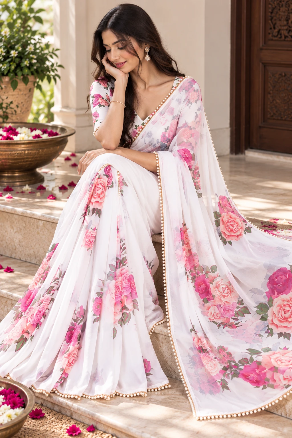 SRT Floral Print Bollywood Georgette Saree