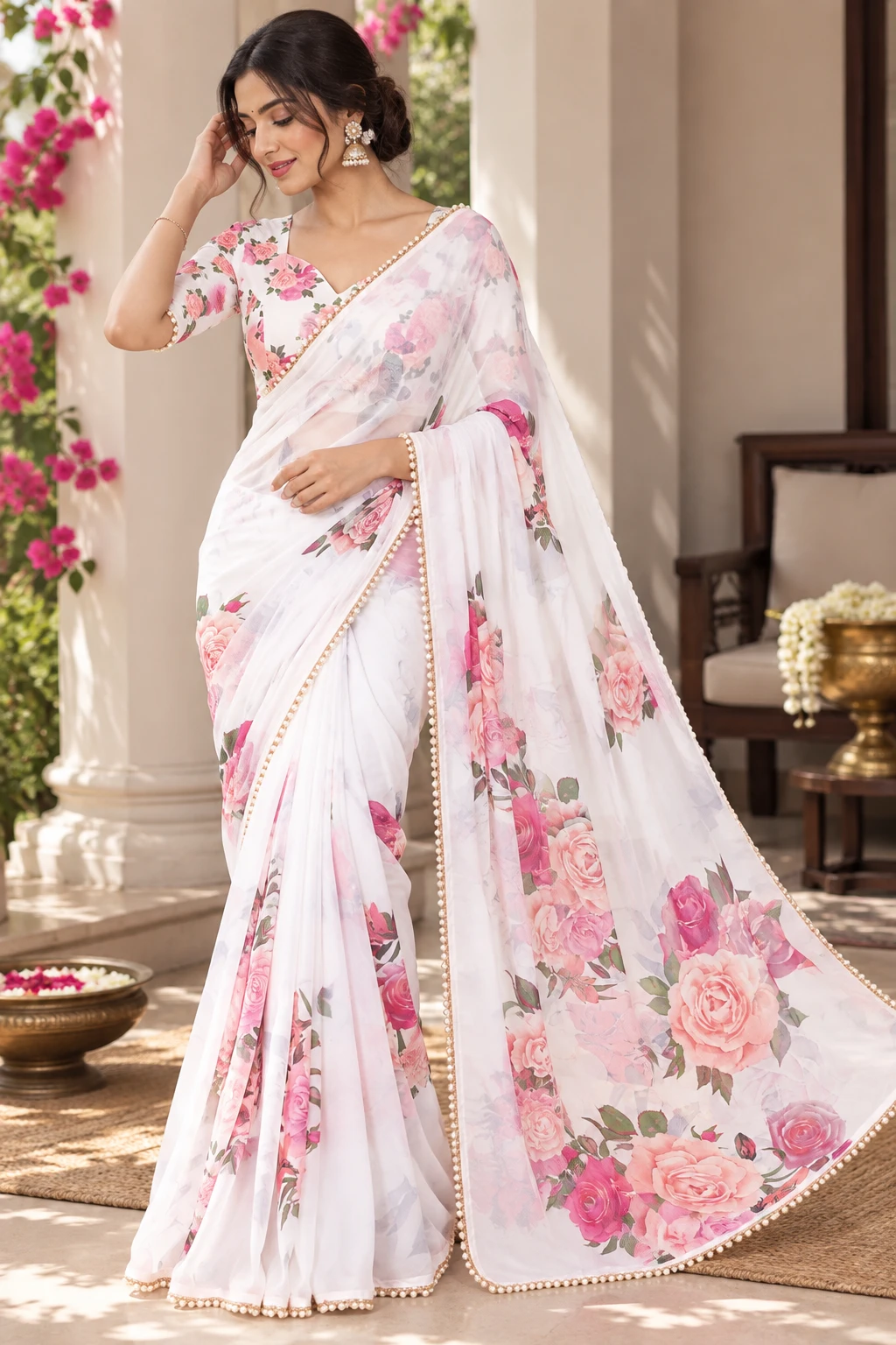 SRT Floral Print Bollywood Georgette Saree