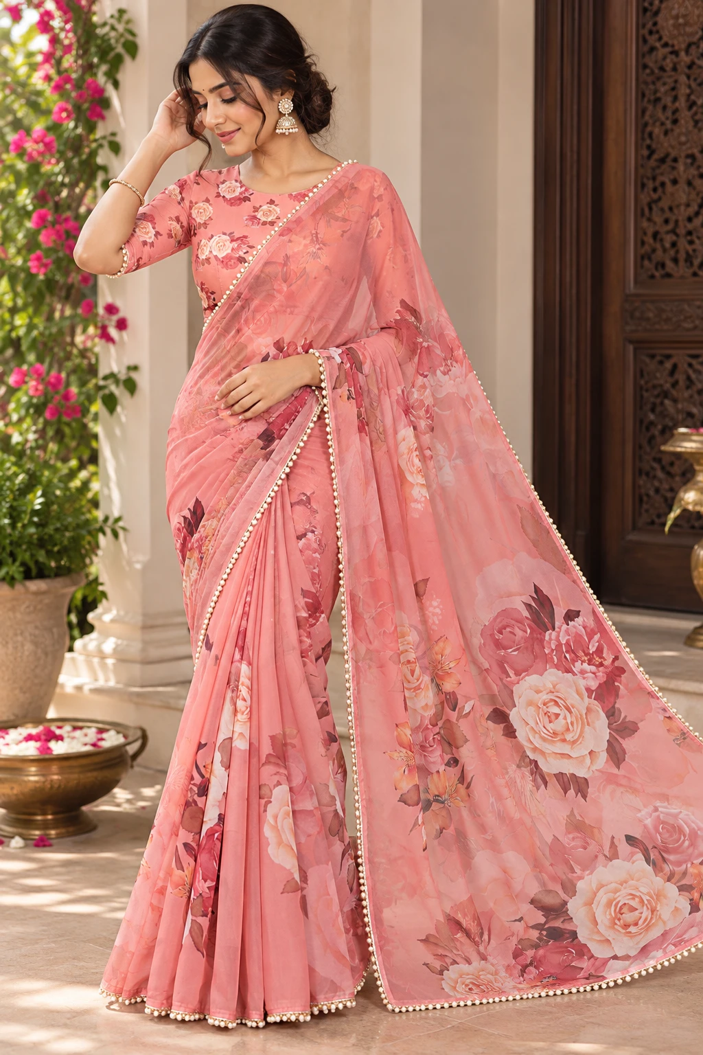 SRT Floral Print Bollywood Georgette Saree