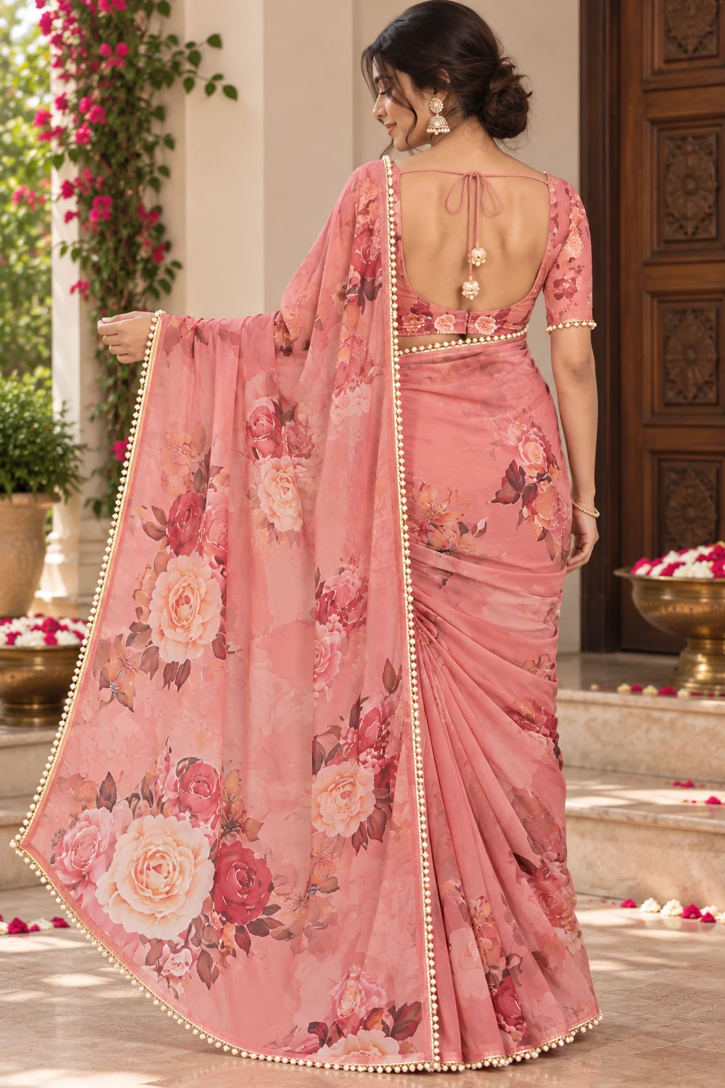 SRT Floral Print Bollywood Georgette Saree