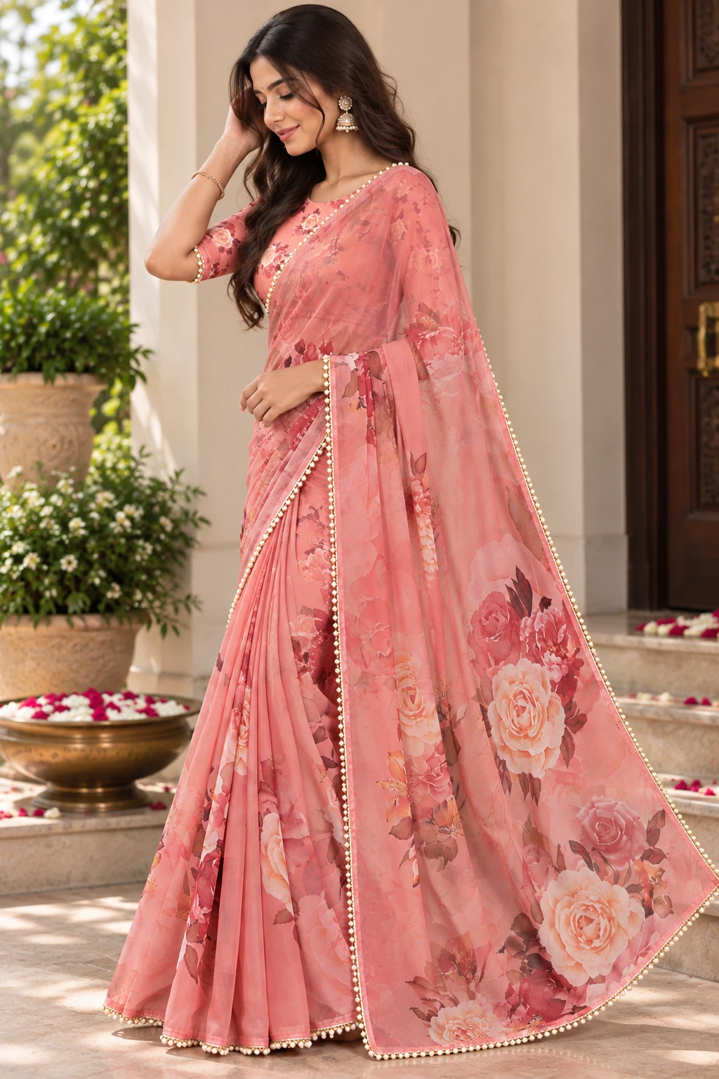 SRT Floral Print Bollywood Georgette Saree