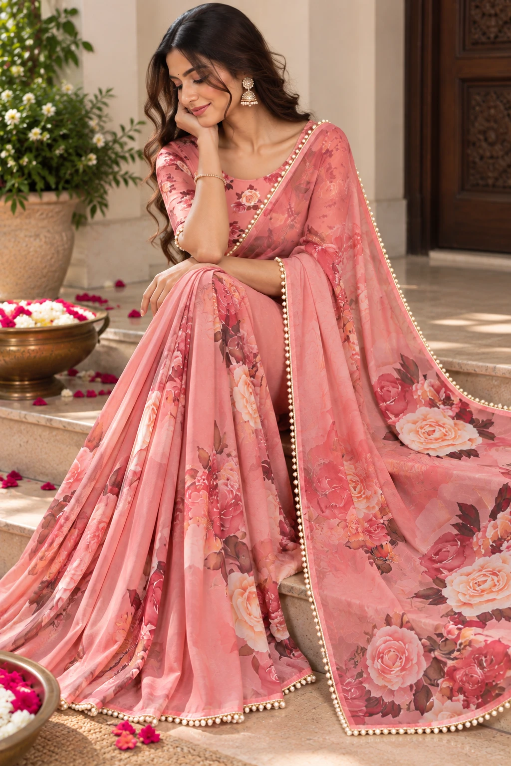 SRT Floral Print Bollywood Georgette Saree