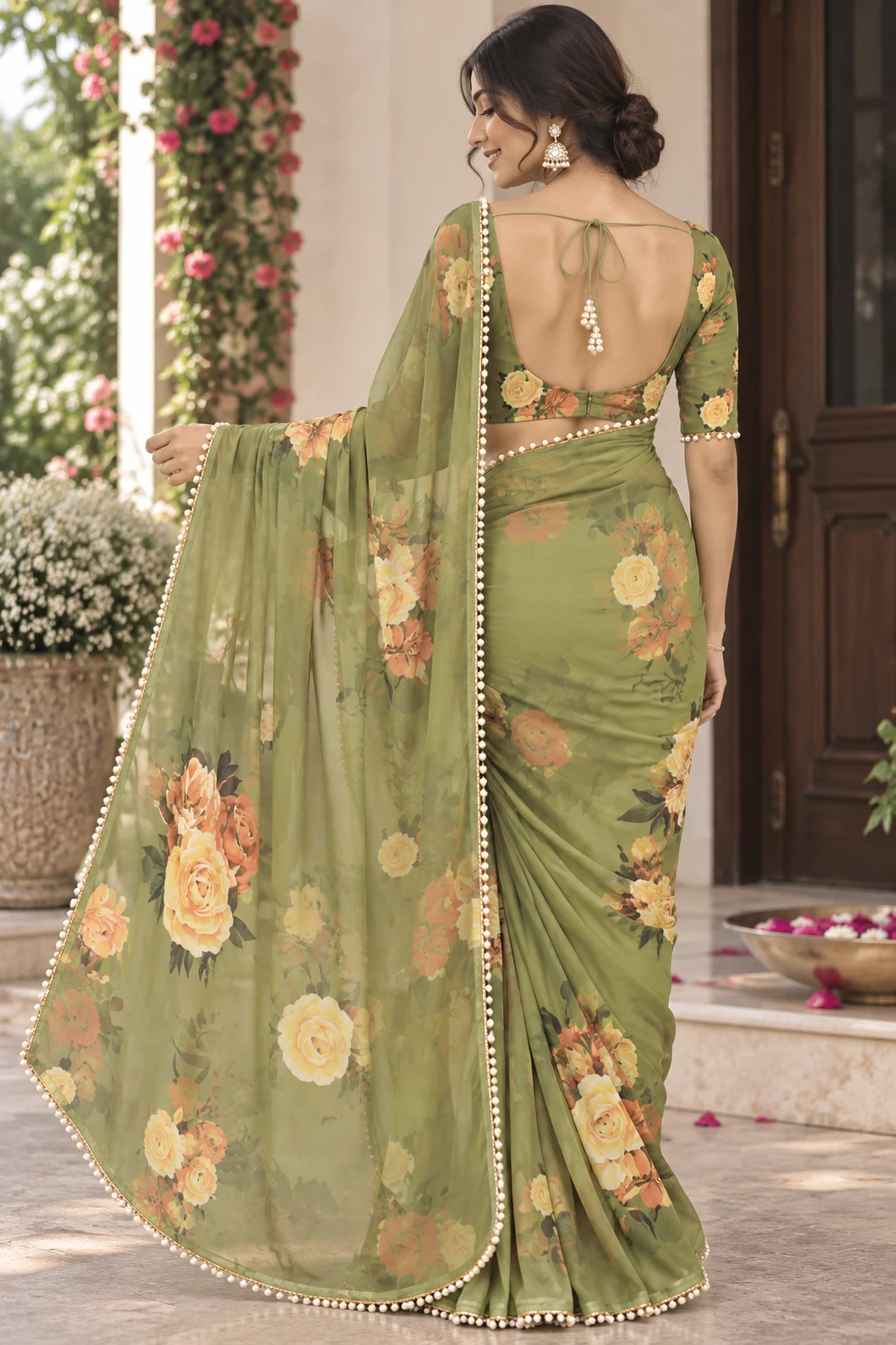 SRT Floral Print Bollywood Georgette Saree
