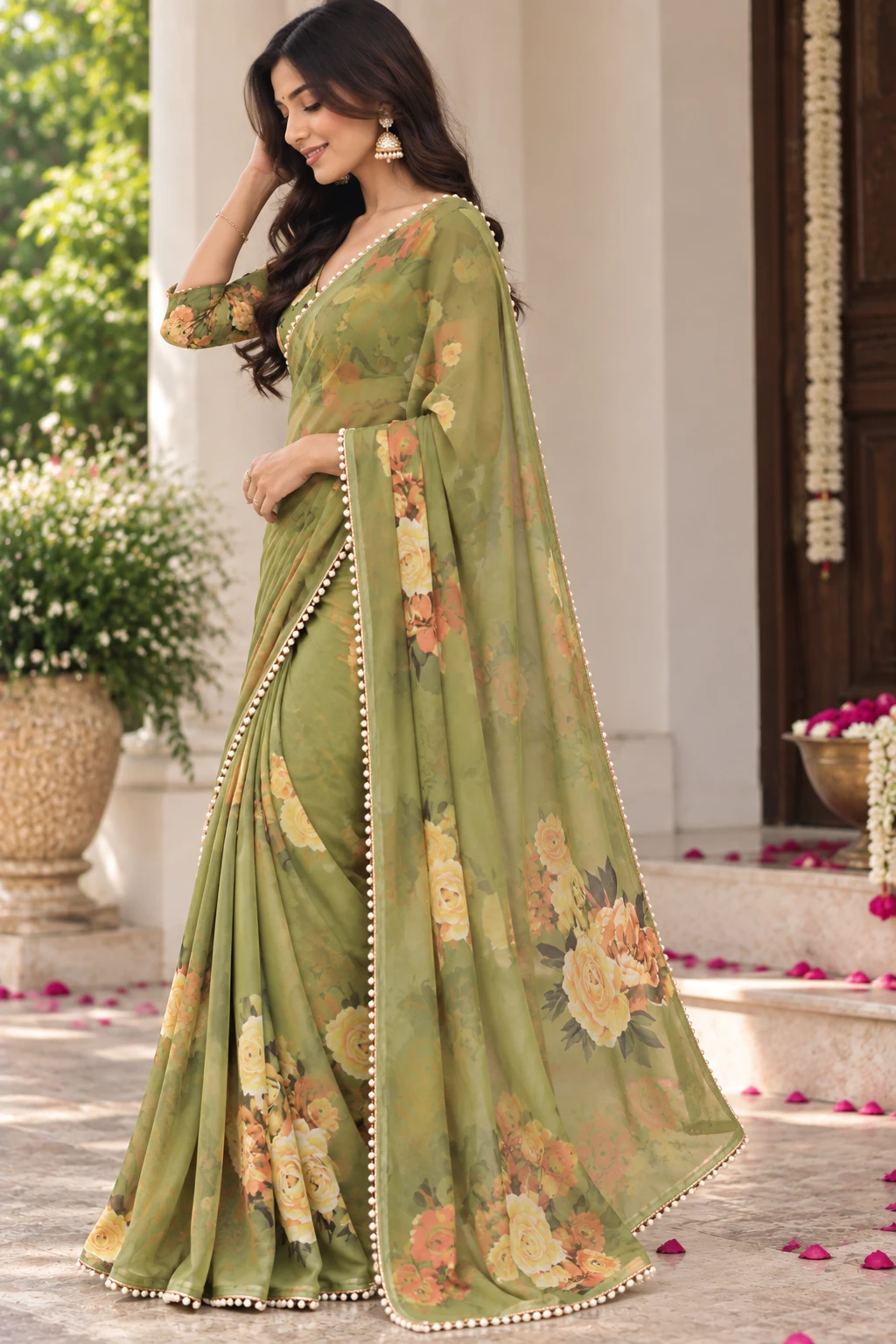 SRT Floral Print Bollywood Georgette Saree