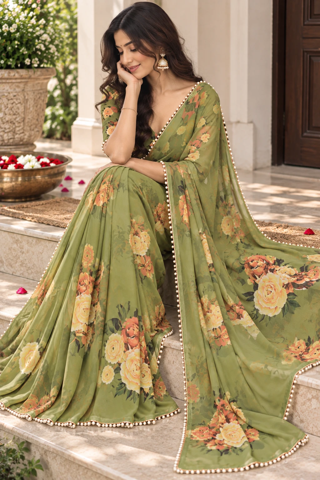 SRT Floral Print Bollywood Georgette Saree