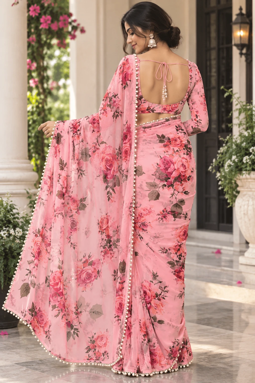 SRT Floral Print Bollywood Georgette Saree