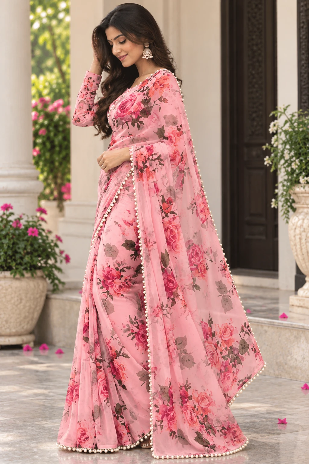 SRT Floral Print Bollywood Georgette Saree