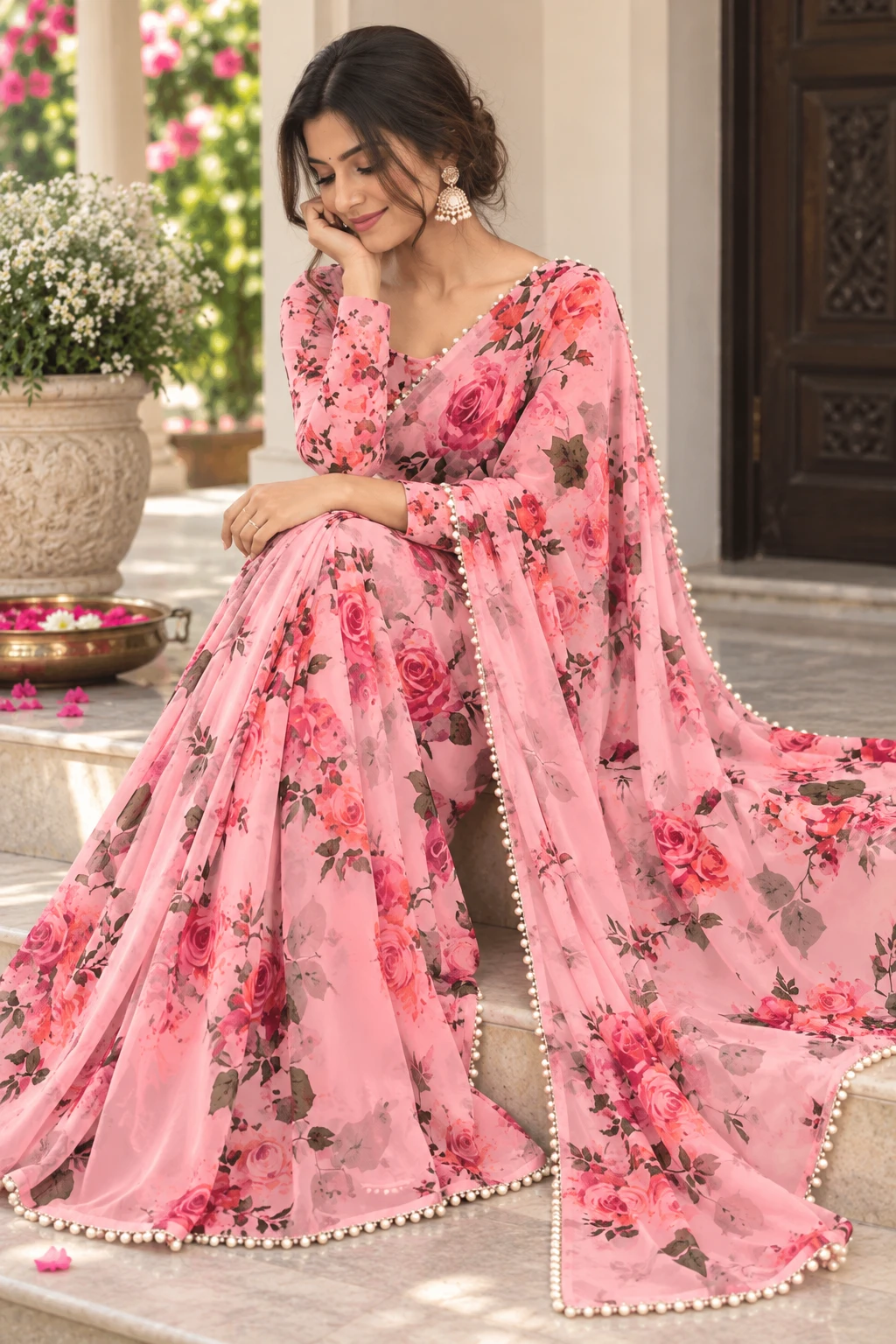 SRT Floral Print Bollywood Georgette Saree