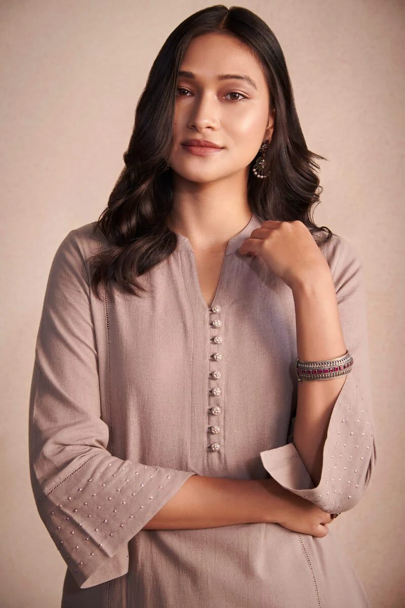 Elegant Blush Pink Rayon Kurta Palazzo Set with Printed Dupatta