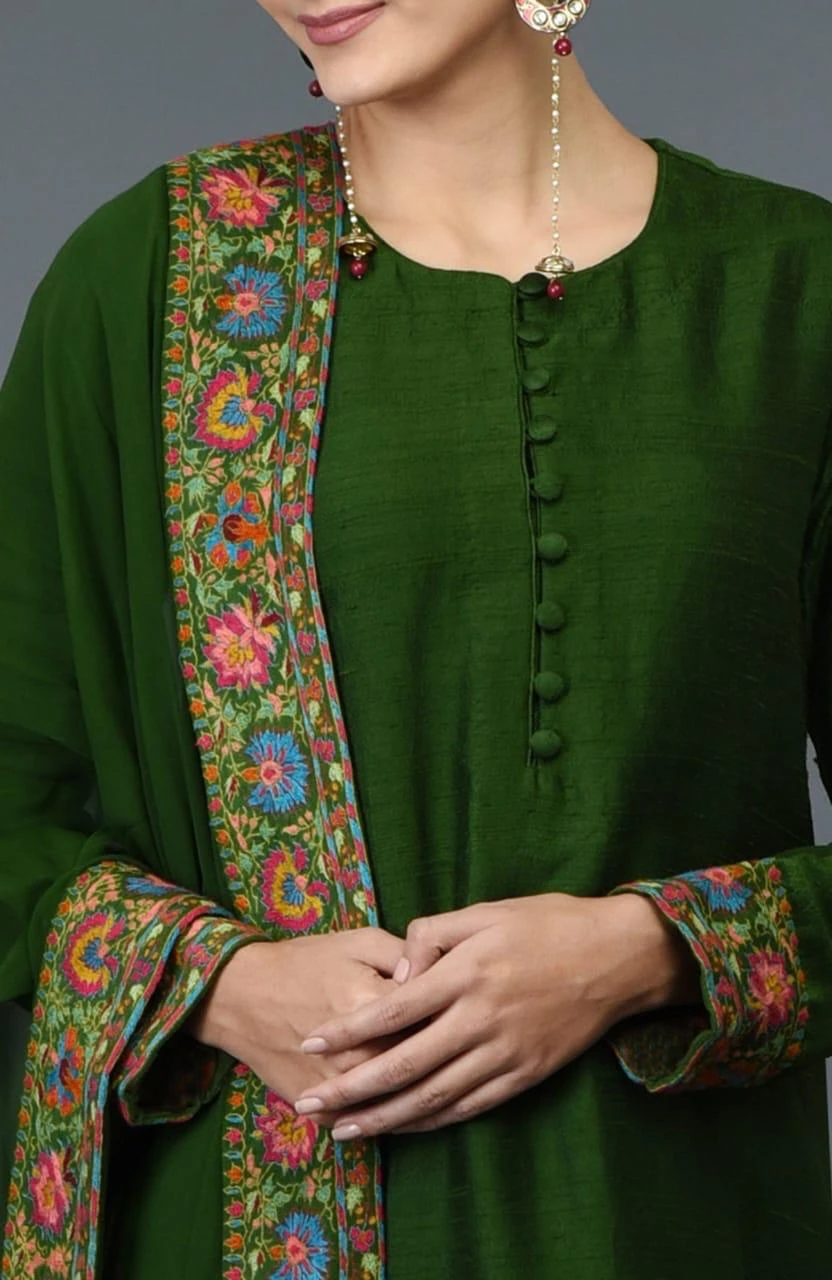 Green Embroidered Kurta Churidar Set with Dupatta