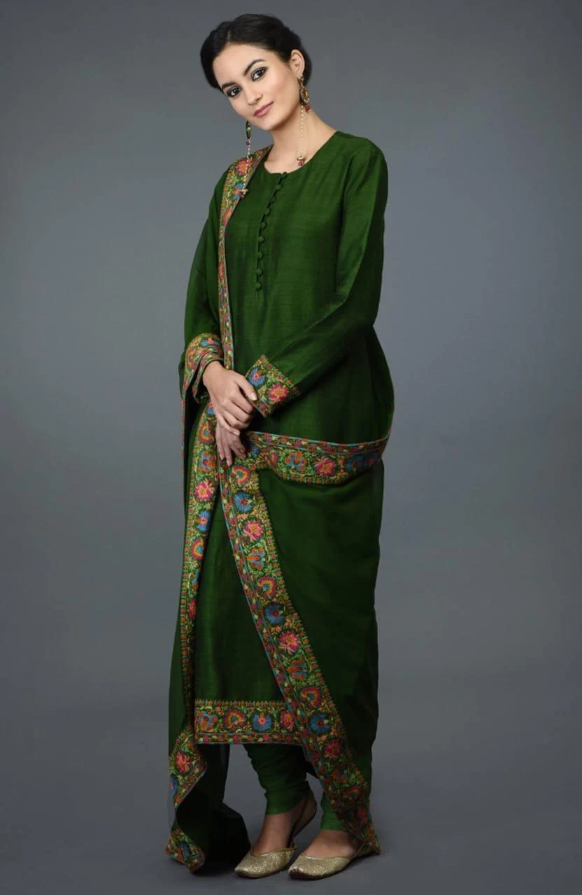 Green Embroidered Kurta Churidar Set with Dupatta