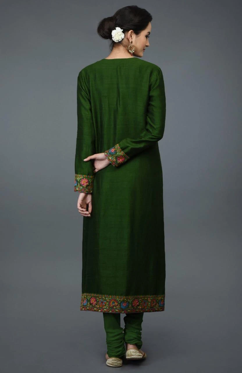 Green Embroidered Kurta Churidar Set with Dupatta