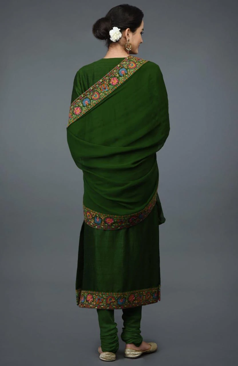 Green Embroidered Kurta Churidar Set with Dupatta
