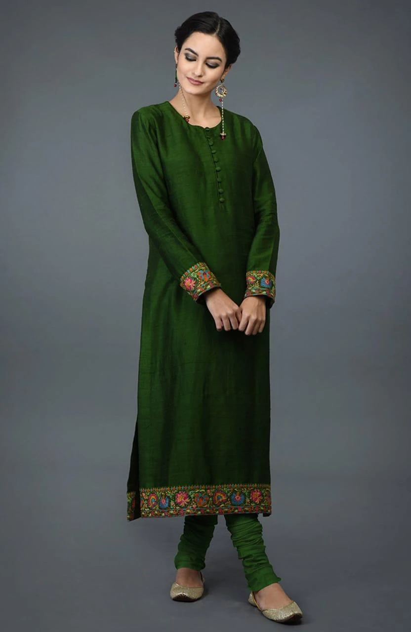 Green Embroidered Kurta Churidar Set with Dupatta