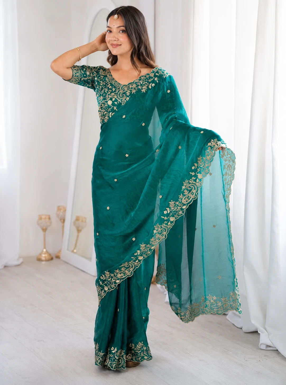 Floral Elegance Satin Fandy Saree