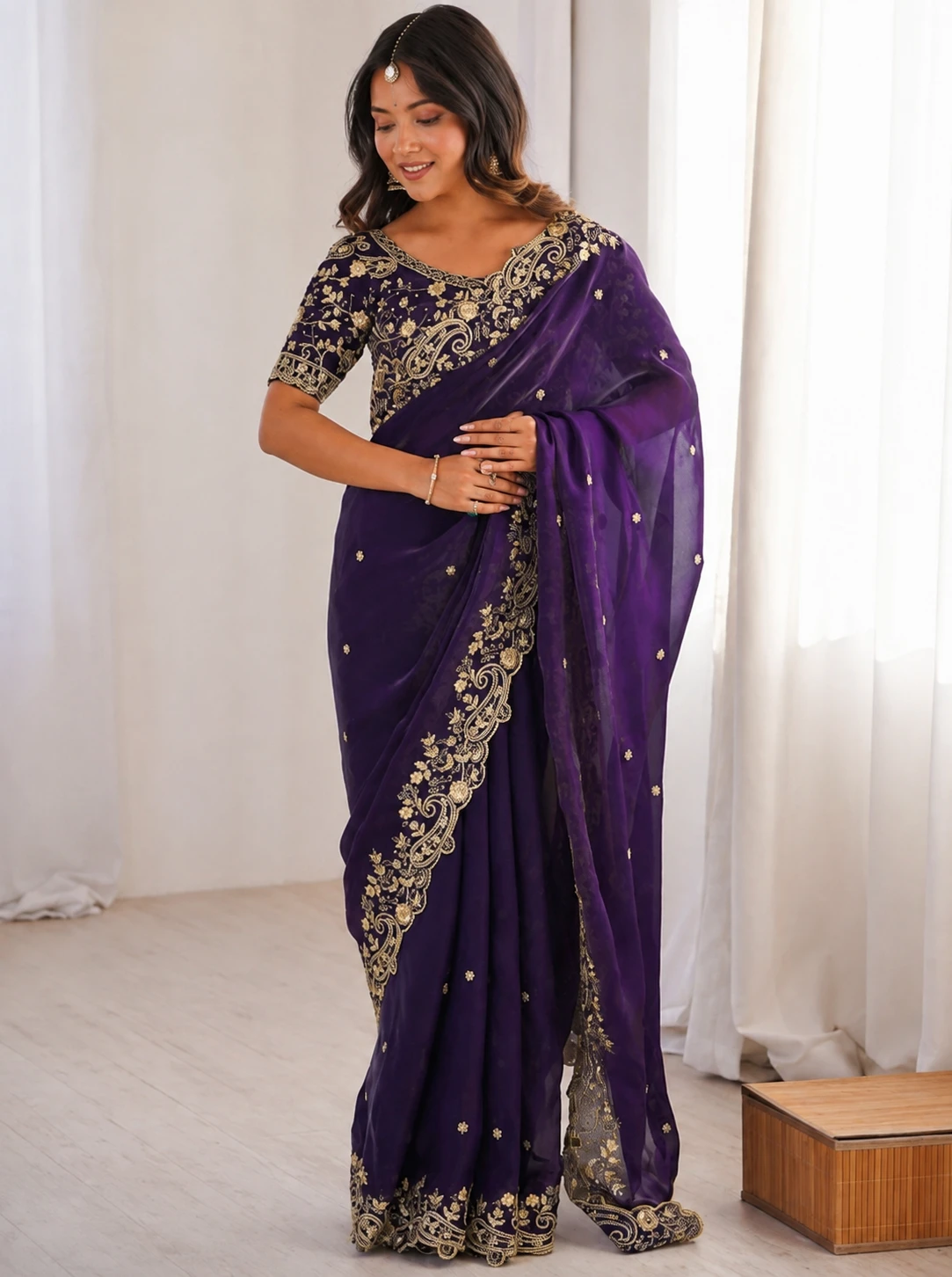 Floral Elegance Satin Fandy Saree