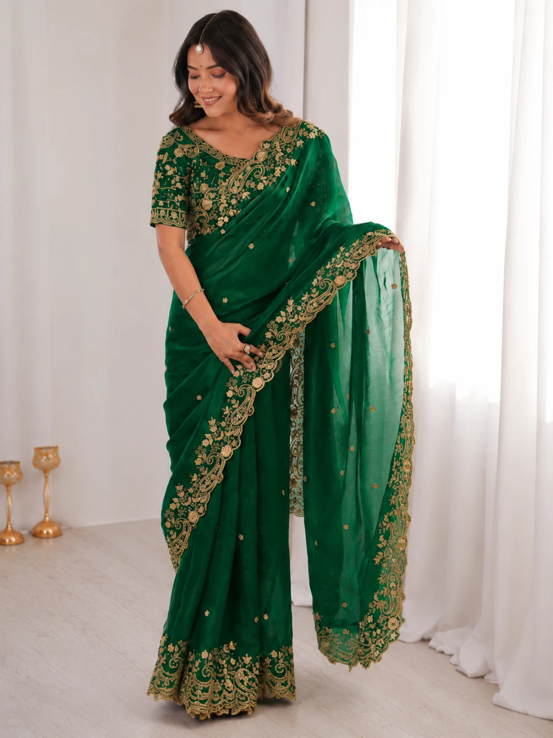Floral Elegance Satin Fandy Saree