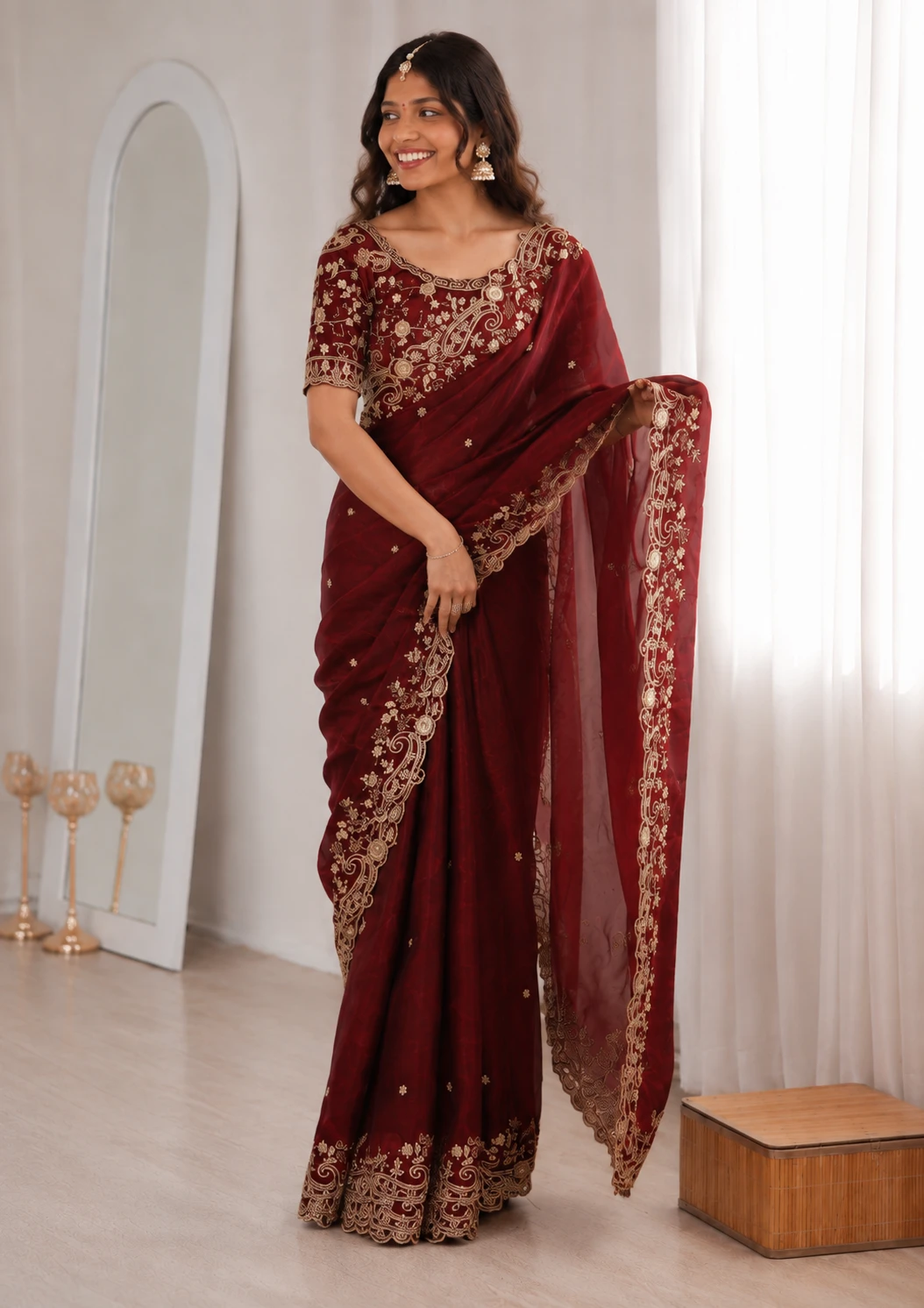 Floral Elegance Satin Fandy Saree