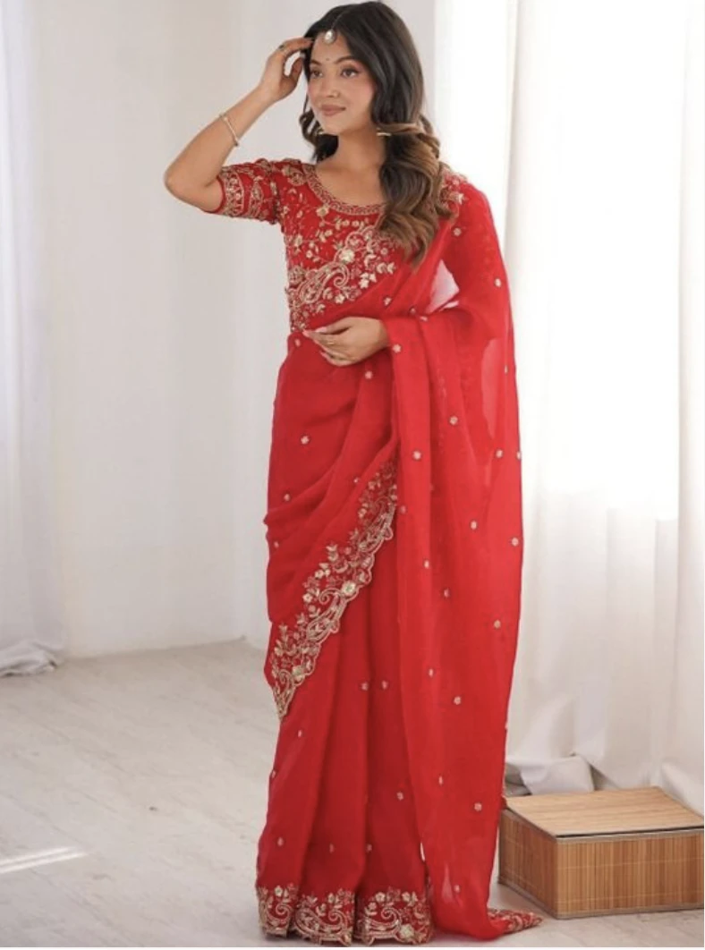 Floral Elegance Satin Fandy Saree