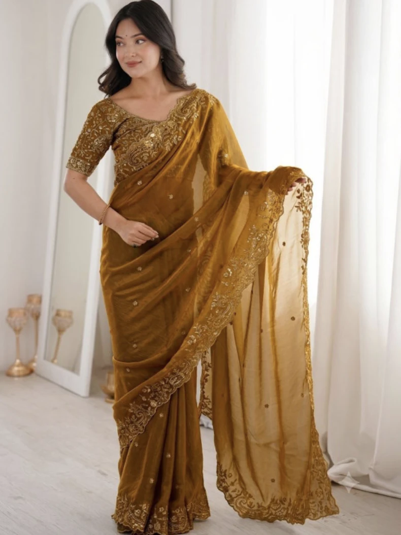 Floral Elegance Satin Fandy Saree