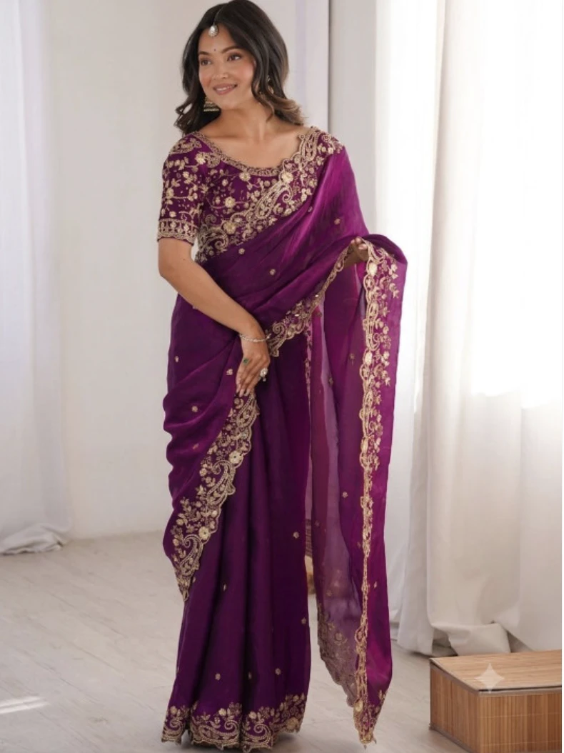 Floral Elegance Satin Fandy Saree