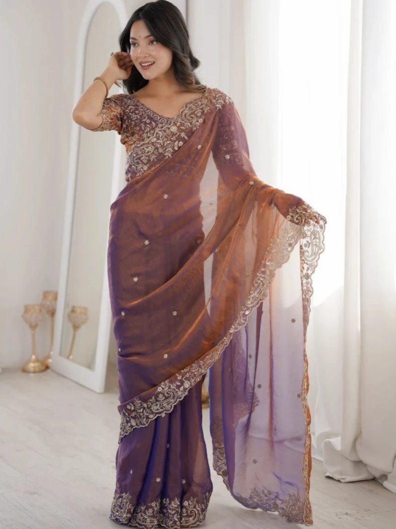 Floral Elegance Satin Fandy Saree