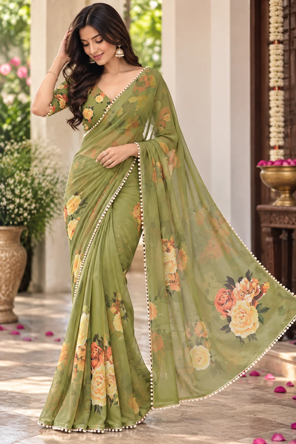 SRT Floral Print Bollywood Georgette Saree