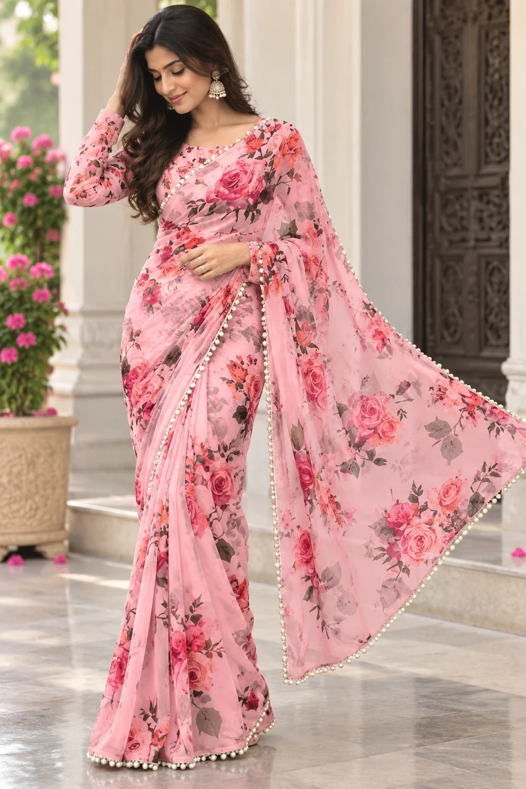 SRT Floral Print Bollywood Georgette Saree